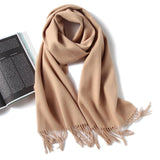 Unisex Cashmere Scarf With Fringed Edges Wrap Scarf With Tassel Camel L