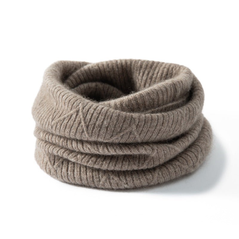 Textured Cashmere Cowl Scarf Loop Scarf Double - Layer Neck Gaiter Taupe M