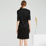 Women Black Silk Dresses Round Neck Silk Dress Black L