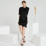 Women Black Silk Dresses Round Neck Silk Dress Black L