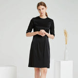 Women Black Silk Dresses Round Neck Silk Dress Black L