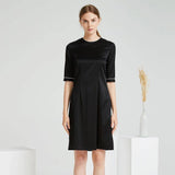 Women Black Silk Dresses Round Neck Silk Dress Black L