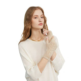 Women Half Finger Cashmere Gloves Warm Knit Fingerless Gloves Beige M
