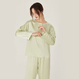 Women Loose Silk Sleepwear 100% Silk Pajama Set Light Green XS