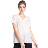 Women Mulberry Silk T-Shirt Short Sleeve V Neck Tank Ladies Silk Shirt White M