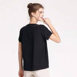 Women Mulberry Silk T-Shirt Short Sleeve V Neck Tank Ladies Silk Shirt Black XL