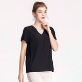Women Mulberry Silk T-Shirt Short Sleeve V Neck Tank Ladies Silk Shirt Black XL
