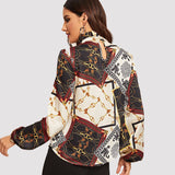 Women Print Silk Blouse Mulberry Office Work Silk Shirts White XS
