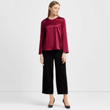 Women Pullover Long Sleeve Pure Mulberry Silk Blouse Claret L