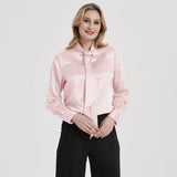 Tie Neck Silk Blouse Long Sleeve Silk Shirt Womens Silk Blouse Rosy Pink XS