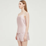 Womens Silk Pyjamas Shorts Set Cowl Neck Silk Camisole Silk Pajama Shorts Pink XS