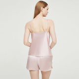 Womens Silk Pyjamas Shorts Set Cowl Neck Silk Camisole Silk Pajama Shorts Pink XS