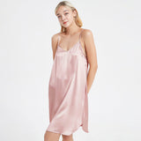 Women Silk Chemise V Neck Silk Nightgown Slip Dress Pink XS
