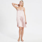 Women Silk Chemise V Neck Silk Nightgown Slip Dress Pink XS