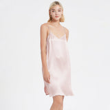 Women Silk Chemise V Neck Silk Nightgown Slip Dress Pink XS