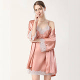 Women Silk Nightgown And Robe Set Short Lace Silk Robe Set Pink XS