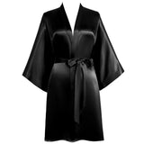 Women Short Silk Kimonos 100% Mulberry Silk Kimono Robe Black One size fits most