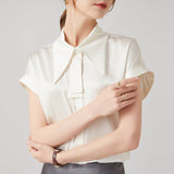 Women Silk Shirts Short Sleeve Work Pure Silk Tops White XS