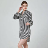 Women Stripe Silk Sleep Shirt 100% Striped Silk Nightshirt XS Black