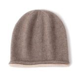 Womens Reversible Double - Layer Cashmere Beanie Knitted Cashmere Hats Taupe M