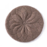 Womens 100% Cashmere Beret Cashmere Painter Hat Layered Petal Textured Knit Taupe M