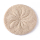 Womens 100% Cashmere Beret Cashmere Painter Hat Layered Petal Textured Knit Beige M