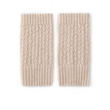 Womens 100% Cashmere Fingerless Gloves Diamond Knit Cashmere Hand Warmers Beige M