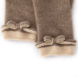 Womens 100% Cashmere Gloves with Bow Cashmere Dress Gloves Taupe M