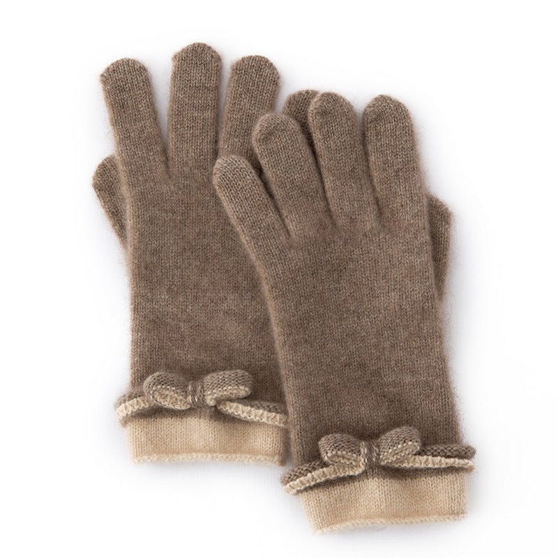 Womens 100% Cashmere Gloves with Bow Cashmere Dress Gloves Taupe M