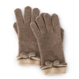 Womens 100% Cashmere Gloves with Bow Cashmere Dress Gloves Taupe M