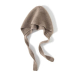 Womens 100% Cashmere Knit Hood with Ties Cashmere Hood Hat Taupe M