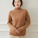 Womens Cashmere Sweater Turtleneck Cable - Knit Cashmere Blouses Tops Camel XS