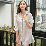 Women's 100% Long Silk Nightgown with Polka Dots Ladies Nightshirt White M