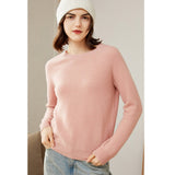 Womens Crew Neck Cashmere Sweater Long Sleeve Cashmere Pullover Pink XS