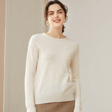 Womens Cashmere Pointelle Yoke Sweater Hollow Out Crewneck Sweater Ivory XS