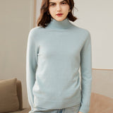 Womens Pure Cashmere Turtle Neck Sweater Long Cashmere Pullover Blue XS