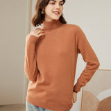 Womens Pure Cashmere Turtle Neck Sweater Long Cashmere Pullover Camel XS