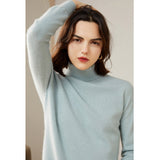 Womens Pure Cashmere Turtle Neck Sweater Long Cashmere Pullover Blue XS