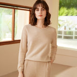 Womens Round Neck Cashmere Sweater Classic Crewneck Cashmere Pullover Beige XS