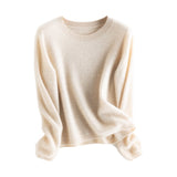 Womens Round Neck Cashmere Sweater Classic Crewneck Cashmere Pullover Beige XS