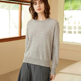 Womens Round Neck Cashmere Sweater Classic Crewneck Cashmere Pullover Gray XS