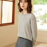 Womens Round Neck Cashmere Sweater Classic Crewneck Cashmere Pullover Gray XS