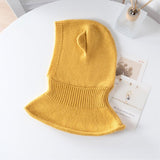 Womens Bear Ear Cashmere Balaclava Cute Cashmere Knit Hood Yellow M