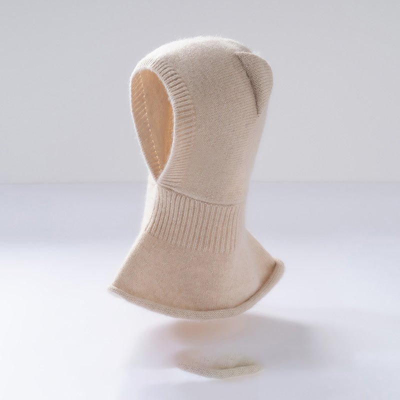 Womens Bear Ear Cashmere Balaclava Cute Cashmere Knit Hood Beige M