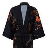 Women's Deer Prints Silk Kimono Robes Stars Silk Bathrobe Black One size fits most
