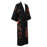 Women's Deer Prints Silk Kimono Robes Stars Silk Bathrobe Black One size fits most