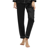 Women's Black Silk Pajama Pants with White Piping Black L