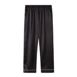 Women's Black Silk Pajama Pants with White Piping Black L