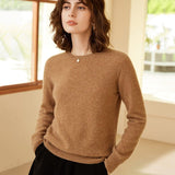 Womens Boat Neck Cashmere Sweater Long Sleeve Cashmere Pullover Camel XS