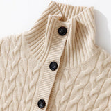 Womens Cable Knit Button Up Mock Neck Pure Cashmere Cardigan Pockets Beige XS